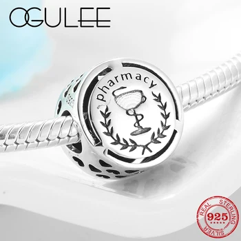 

Authentic 925 Sterling Silver Pharmacy Sign Hollow Heart Charms beads Fit Original Pandora Charm Bracelet bangle Jewelry Making