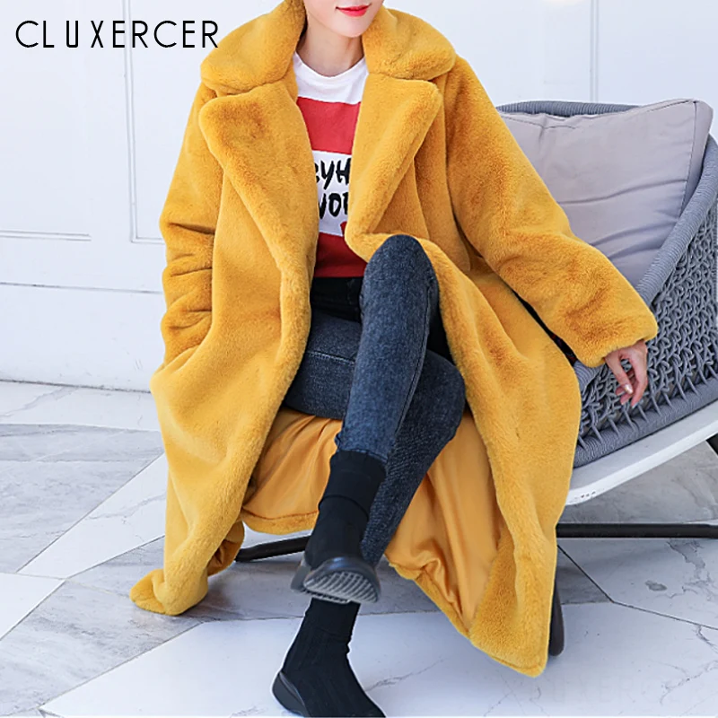 

Korea Style Faux Rabbit Fur Coat Women 2020 New Long Mink Fur Coat Loose Overcoat Thicken Warm Fur Oversize Female Winter Coat