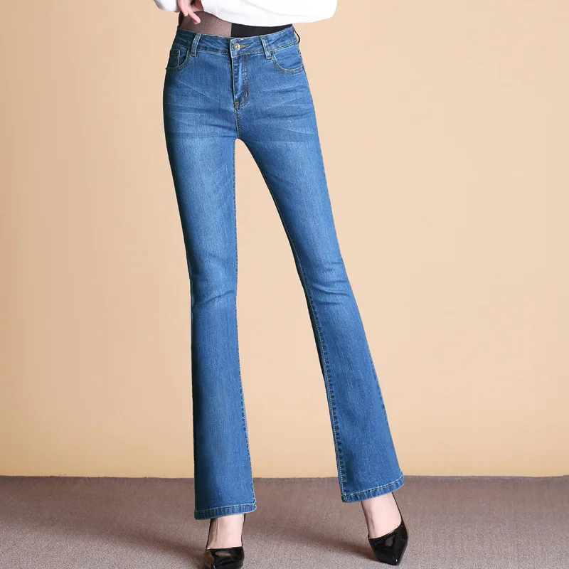#2944 High Waist Jeans Woman Flare Jeans Femme Elegant Stretch Denim Middle Aged Basic Long Bell Bottom Jeans Feminino Push Up