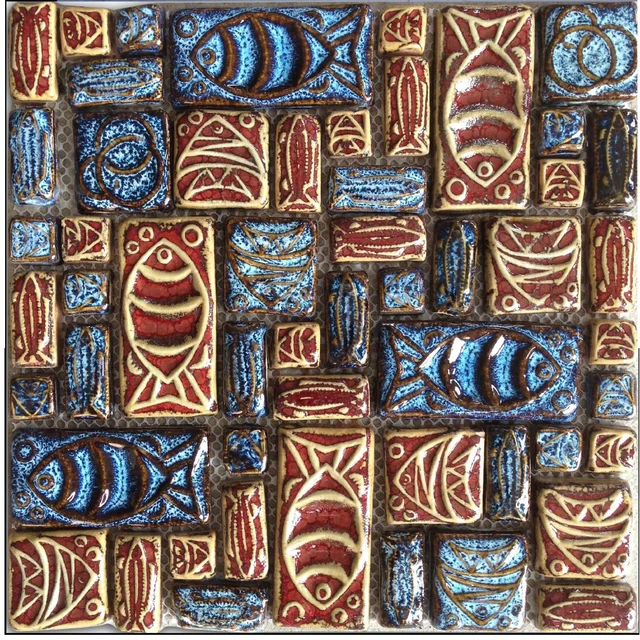 Mosaic Ceramic Tile Patterns Colorful Totem Convex Fish Symbols Mosaic Ceramic Tile Patterns Colorful Totem Convex Fish Symbols Art Deco Tiles Kitchen Bathroom Wall