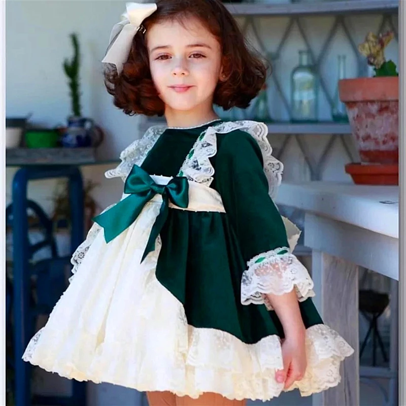 Модные рождественские платья для девочек; кружевные вечерние платья принцессы с бантом для маленьких девочек; детское свадебное платье-пачка; одежда для малышей; Цвет зеленый; рождественские платья