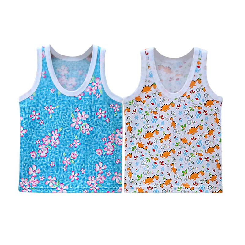 

100% Cotton Boys 2 Pcs/lot Shirts Girls Sleeveless Shirts for about 5-8 years old baby Kids clothes