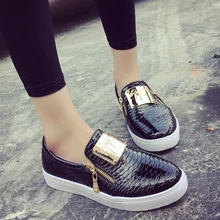 2016 New Fashion Sequined Women Flats Round Toe Platform Loafers Zipper Lazy Women Casual Shoes Big Size 36-40 ST204