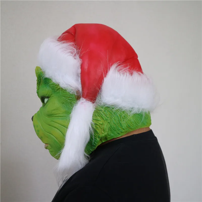 Маска Grinch, маскарадные костюмы Санта-Клауса, шлем лося, как Grinch украли, рождественские реквизиты с зелеными волосами для мужчин, детей, взрослых