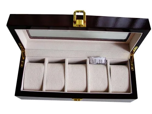 

Free shipping Retail 28*11.3*9CM Mahogany Painting Wooden Watch Packing Box/ Case with 5 Lattices