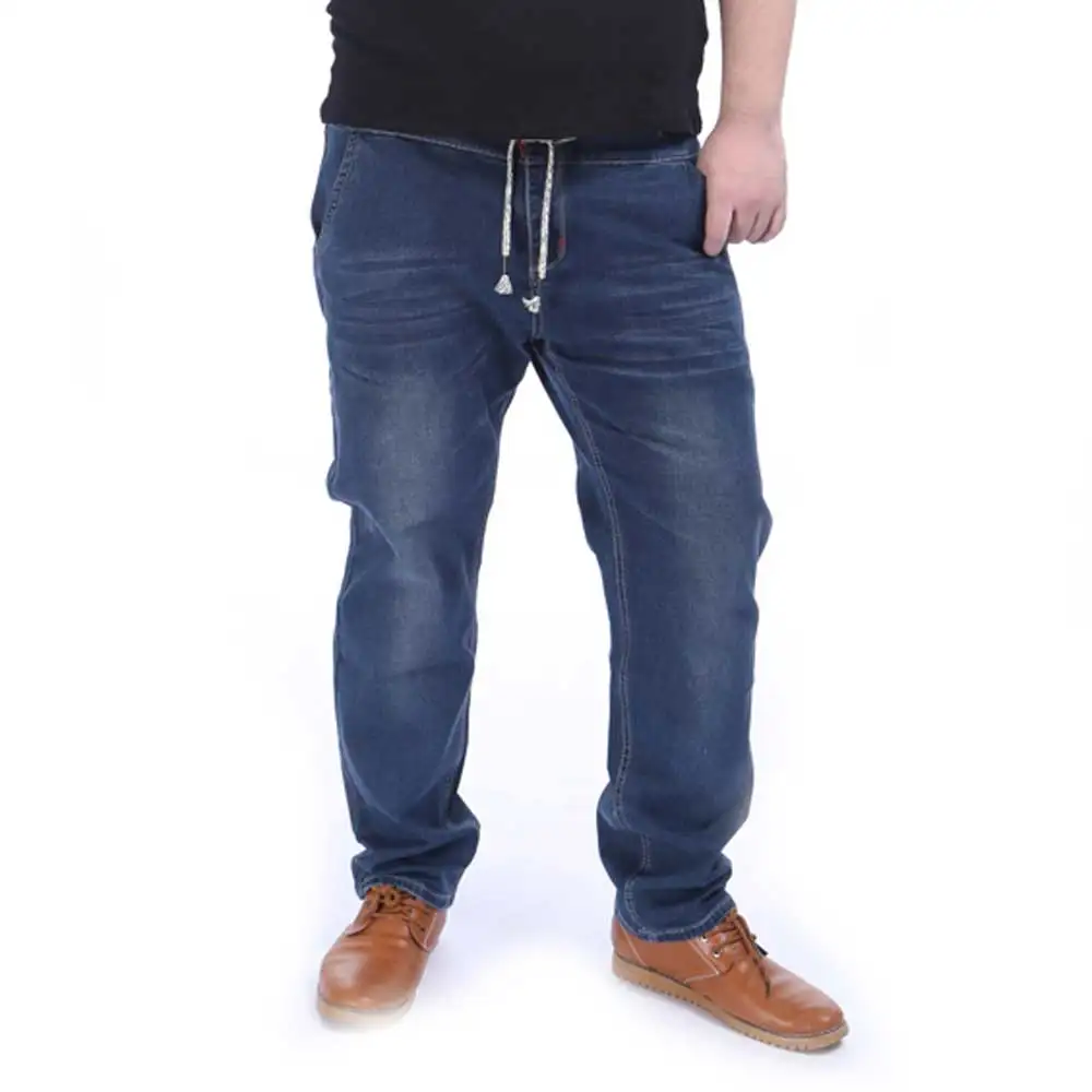 Men's Elastic Waist Straight Jeans Stretch Denim Pants