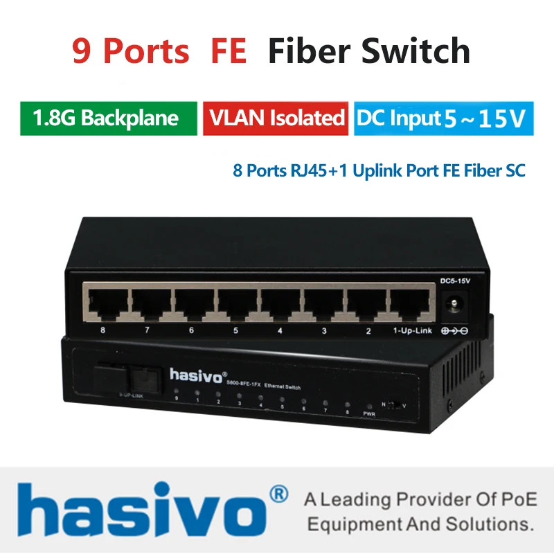 

10/100M Fast Ethernet switch Ethernet Fiber Optical Media Converter Single Mode 8*RJ45 UTP and 1*SC fiber Port