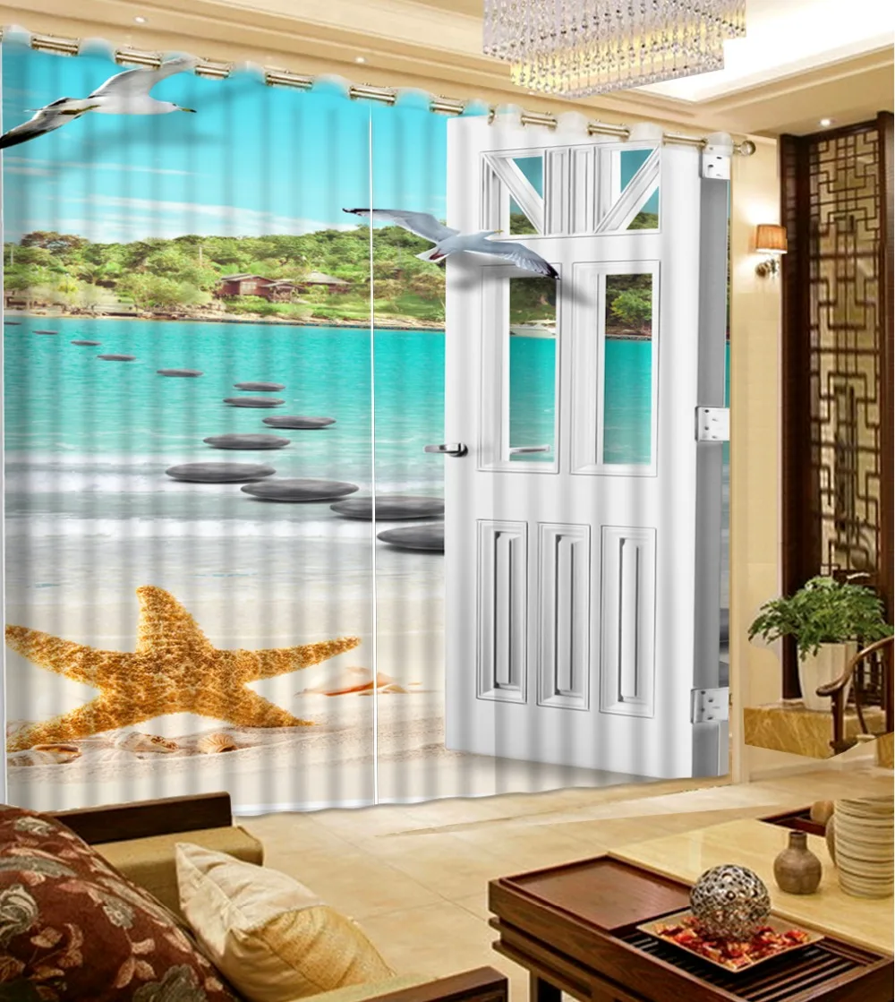 

Luxury European Modern beach window scenery Custom any size curtains for living room