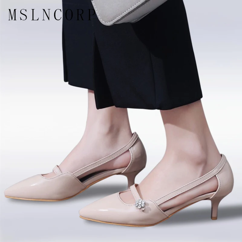 

Size 34-47 New Fashion Summer Women Shoes Sexy Thin Medium High Heels Pointed Toe Pumps Mary Jane Sandals Stiletto Shallow Mouth