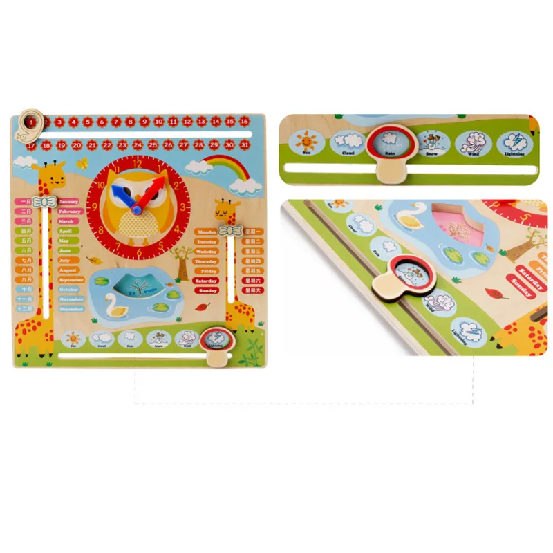 Детские Многофункциональные Мультяшные деревянные игрушечные часы когнитивный календарь сезон Дата детские развивающие игрушки Ранние