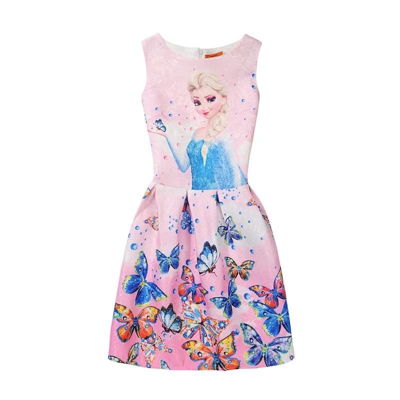 Разноцветное хлопковое платье для девочек с изображением Эльзы и Анны жилет с принтом бабочки Vestido Princesse, платья для маленьких девочек