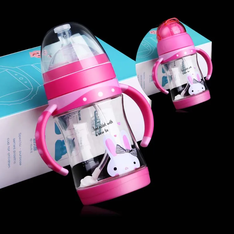 

350ML BPA Free Baby Feeding Bottle Safe Food Grade Tritan Infant Juice Milk Water Feeding Bottle Cup with Straw & Nipple 2 Cover