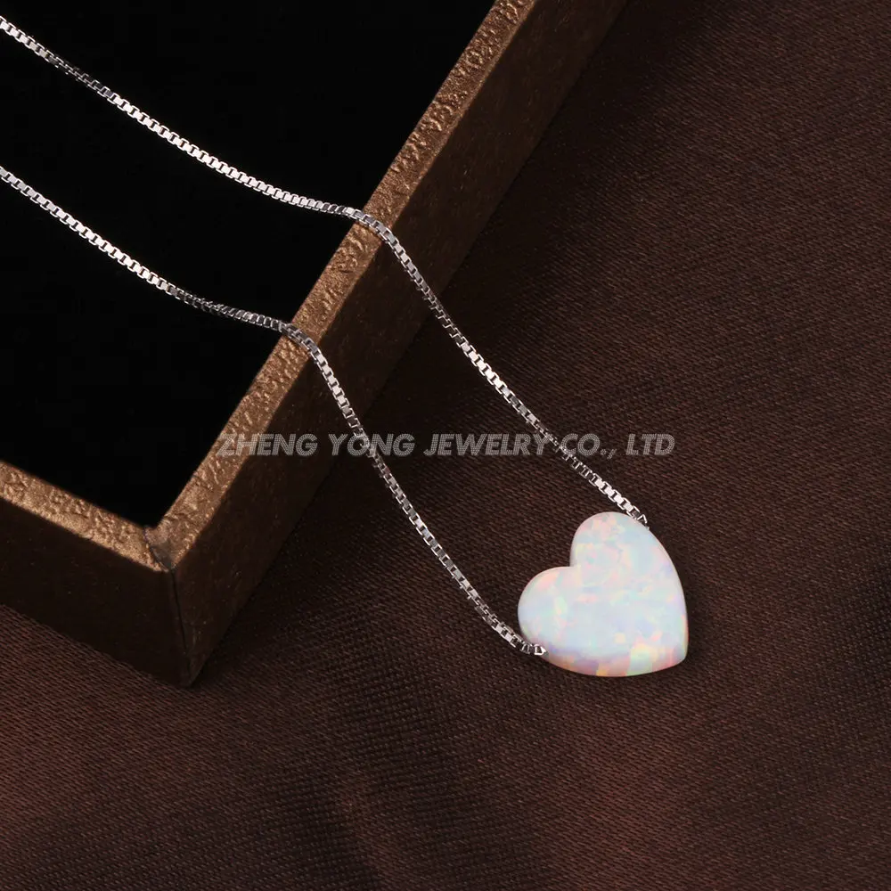 

White Heart Chain Opal Jewelry 925 Silver Box Necklace Heart Pendant