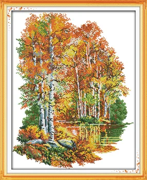 

In the autumn of birches, counted printed on fabric DMC 14CT 11CT Cross Stitch kits,embroidery needlework Sets Home Decor