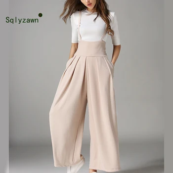 

Women Student Strap Wide Leg Jumpsuit Apricot Grey Sleeveless High Waist Office Ladies Workwear Jumpsuit Women Elegant Jumpsuit