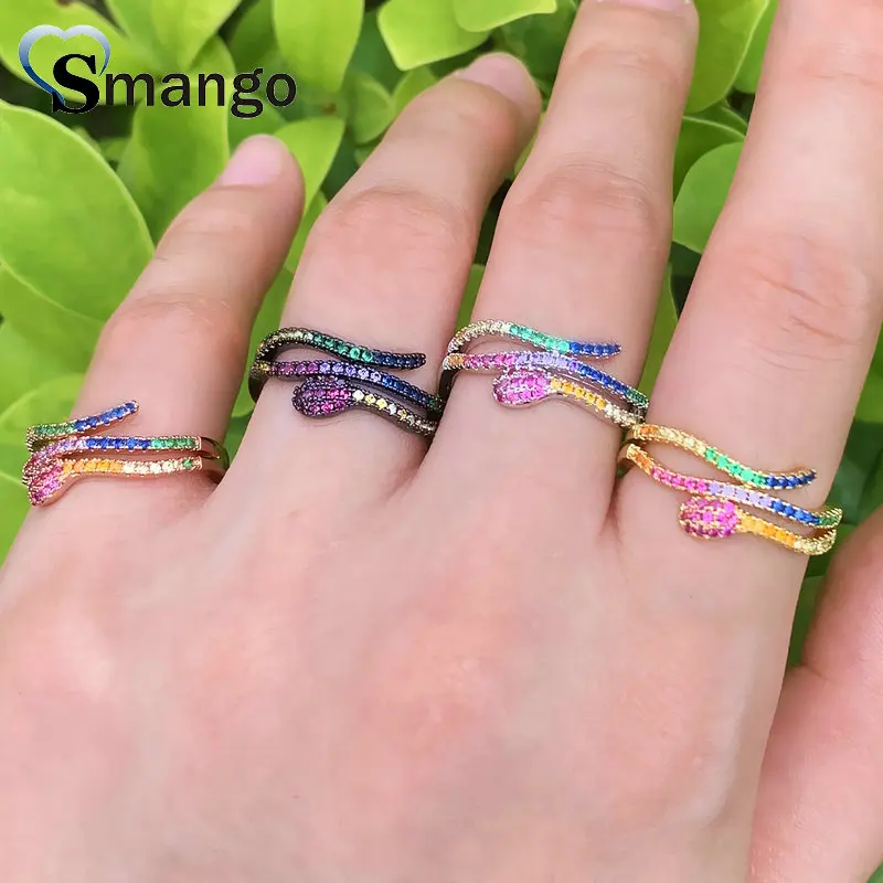 

Adjustable Rings, Women Fashion Jewelry, CZ Setting, The Rainbow Series, Snakes Design, 4 Color Plated,5pcs