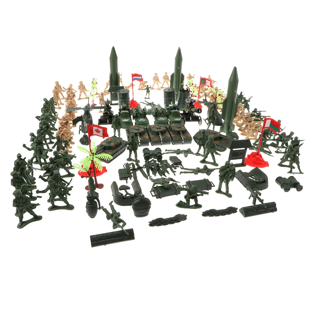 Plastic 158 Pieces Army Men Play Set with Realistically Scaled Figures&Assorted Accessories Layout Home Decor Boys Toys Gift