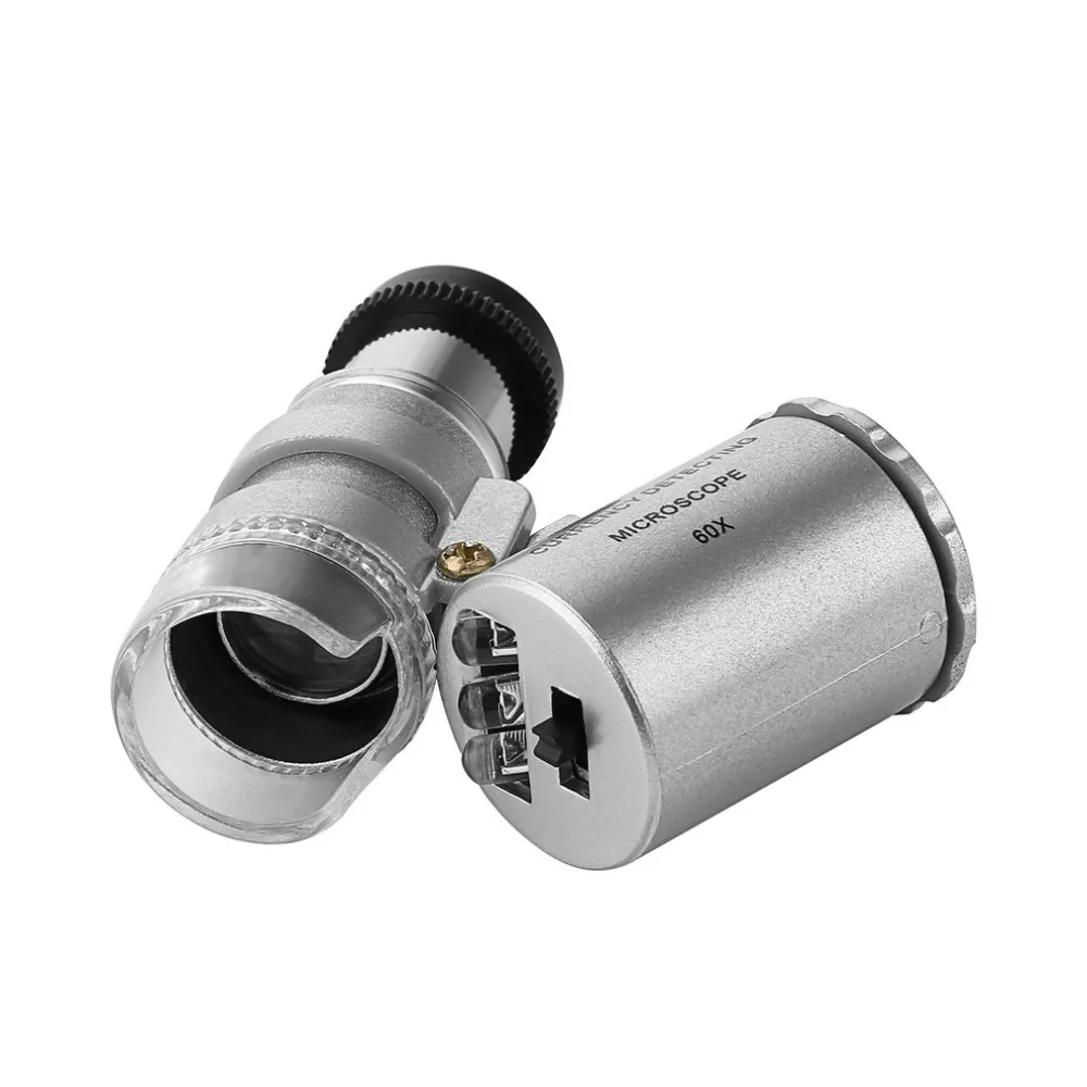 Портативный мини-микроскоп 60X для обнаружения денег ручной тестер для денег Лупа Стекло светодиодный Ультрафиолетовый микроскоп