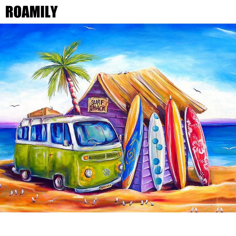 

ROAMILY,Diamond Painting Christmas,Beach Daimond Paintings Full Round,Embroidery with Diamonds,5D Dimond Picture New Arrivals