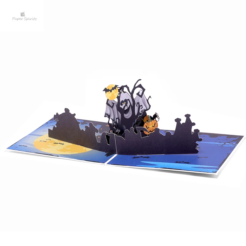  PAPER SPIRITZ Happy Halloween Cards 3D laser Cut Paper Love Pop Up Card with Envelope Invitations G - 32899827468