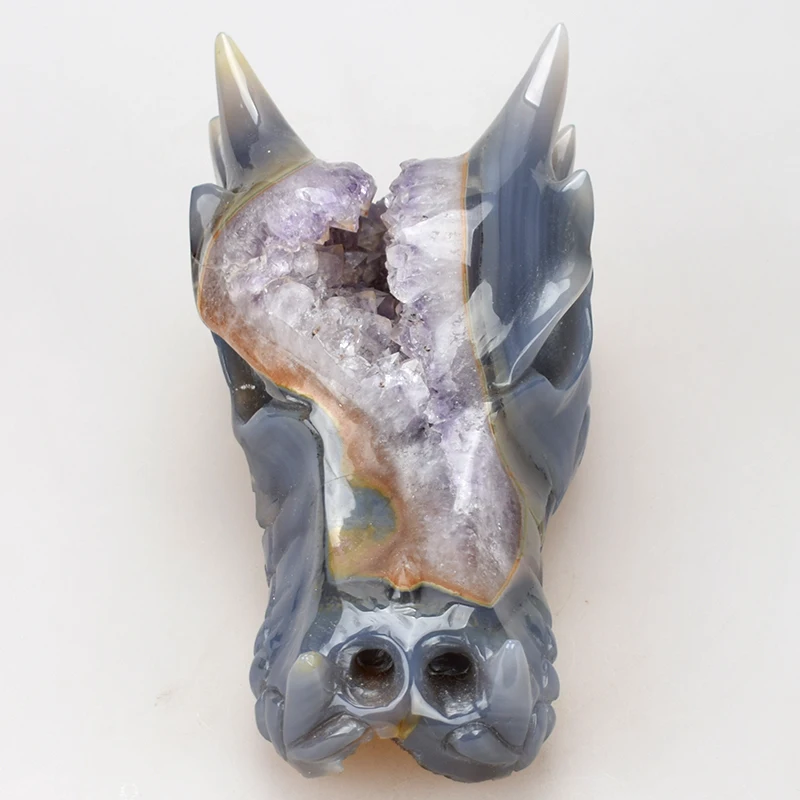

Huge 6.5''Natural Geode Agate Carved Crystal Dragon Skull Statue Realistic Healing Sculpture Feng Shui Home Decor Art Collection