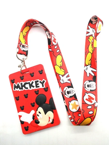 

Retail 1pcs minnie Mickey Named Card Holder Identity Badge with Lanyard Neck Strap Card Bus ID Holders With Key Chain L22