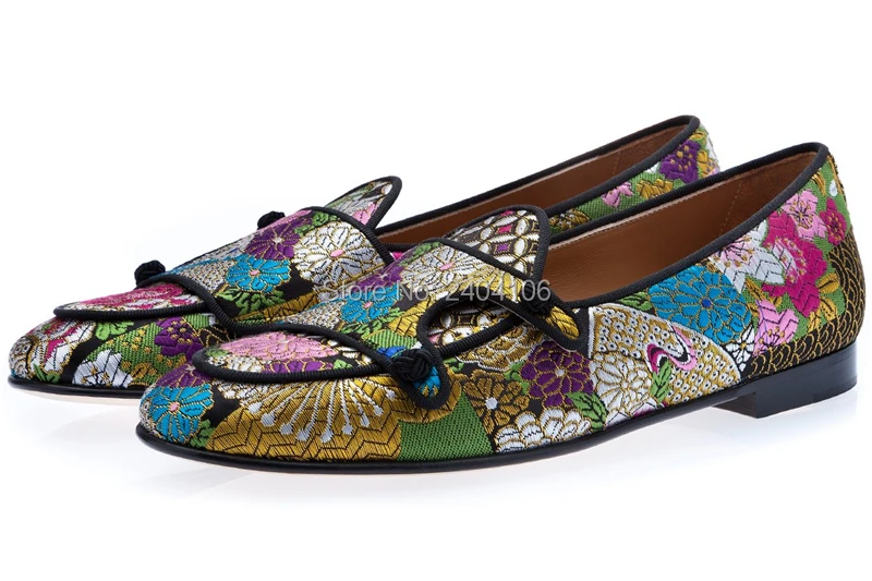 Drop Shipping Zapatos Floral Embroidery Fashion Breathable Cotton Shoes Man Round Toe Monk Straps Casual Flats Colorful Loafers | Обувь