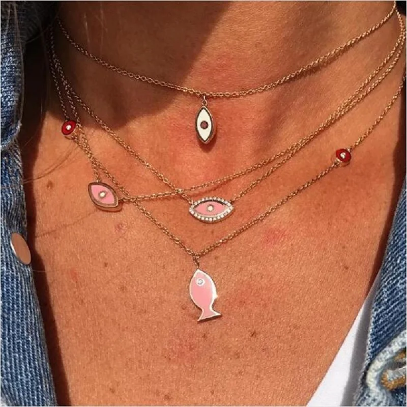 

2019 Wedding Necklace Enamel Various Colors With Cz Set Evil Eye Pendant Real 925 Silver Dainty Turkish Necklace For Girl Gift