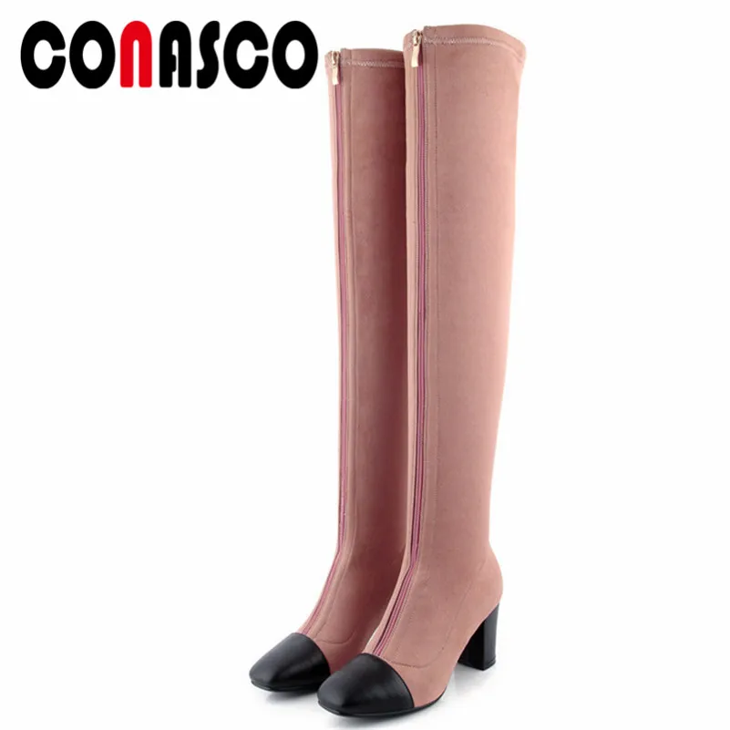 

CONASCO New Fashion Stretch Boots Long Warm Autumn Winter High Knight Boots Ladies Sexy High Heels Party Dancing Shoes Woman