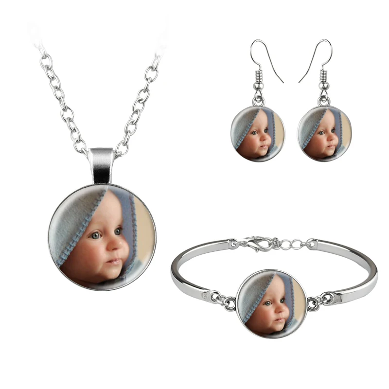Персонализированные фото ожерелье браслет серьги на заказ фото вашего ребенка мама папа и дедушка любимый семейный подарок комплект ювелирных изделий - Окраска металла: 4