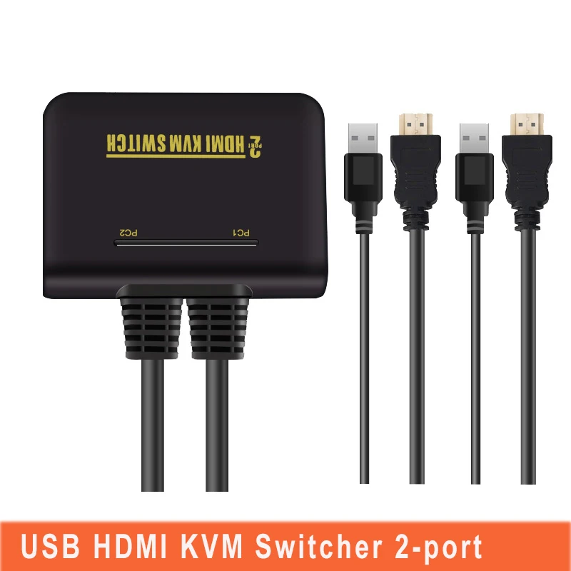 2 Port USB HDMI KVM Switcher selector USB2.0 HDMI 1080P with mouse keyboard supported 2 in 1 out Switcher Hotkey switching
