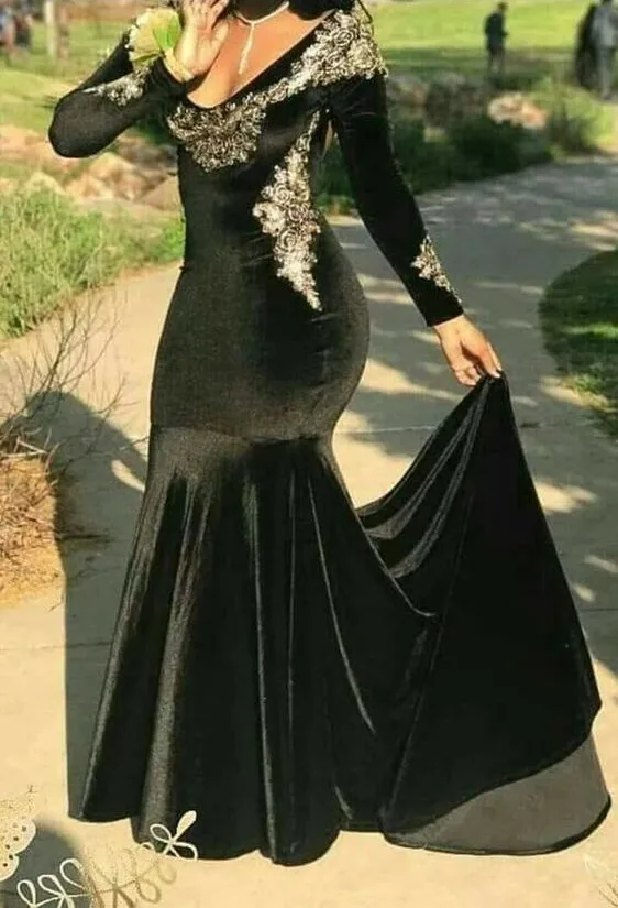 

Plus Size Arabic Muslim Black Mermaid Long Sleeve Evening Prom Dresses Gown Long 2019 Women Formal Gala Dress