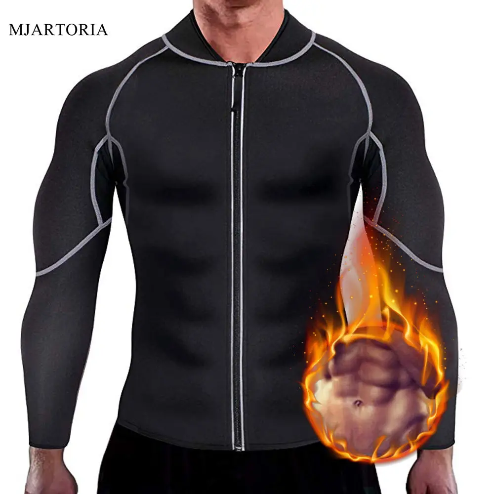 

MJARTORIA 2019 Men's Neoprene Sauna Long Sleeves Fitness Thermo Shapewear High Compression Training Tops Hot Sweat Jacket