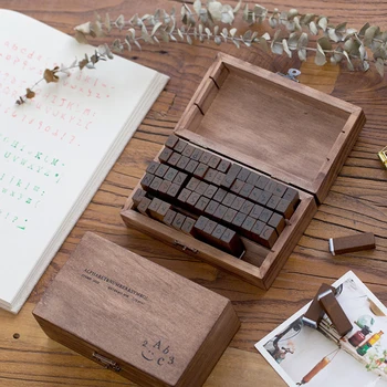 

70pcs Vintage DIY Number Alphabet Letter Wooden Rubber Stamps Set with Wooden Box for Education and Play
