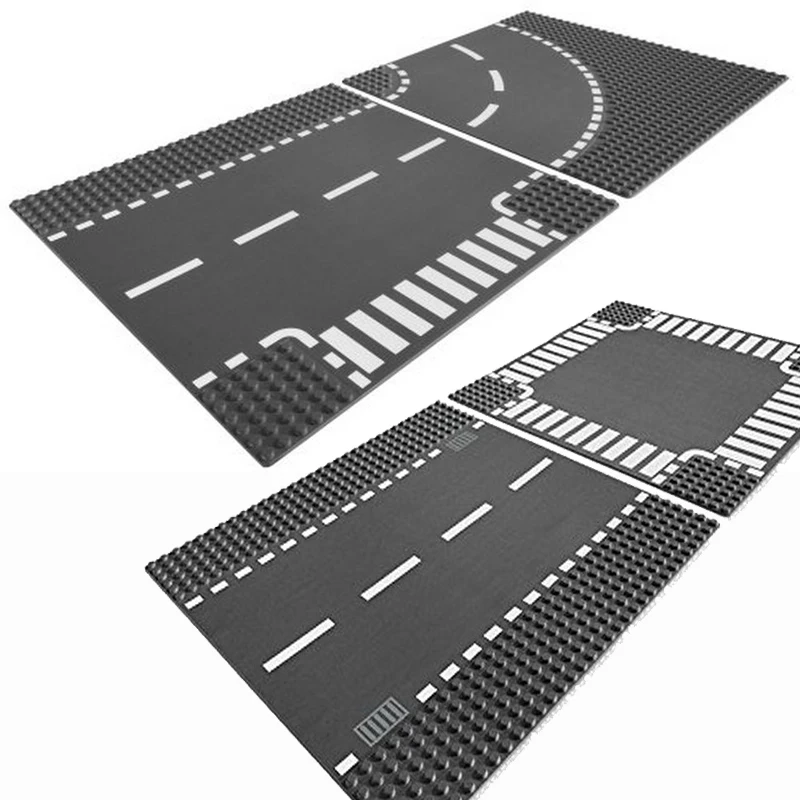 

City Road Street Base Plate Straight Crossroad Curve T-Junction Model Figure Blocks Compatible Legoe Bricks Toys For Children