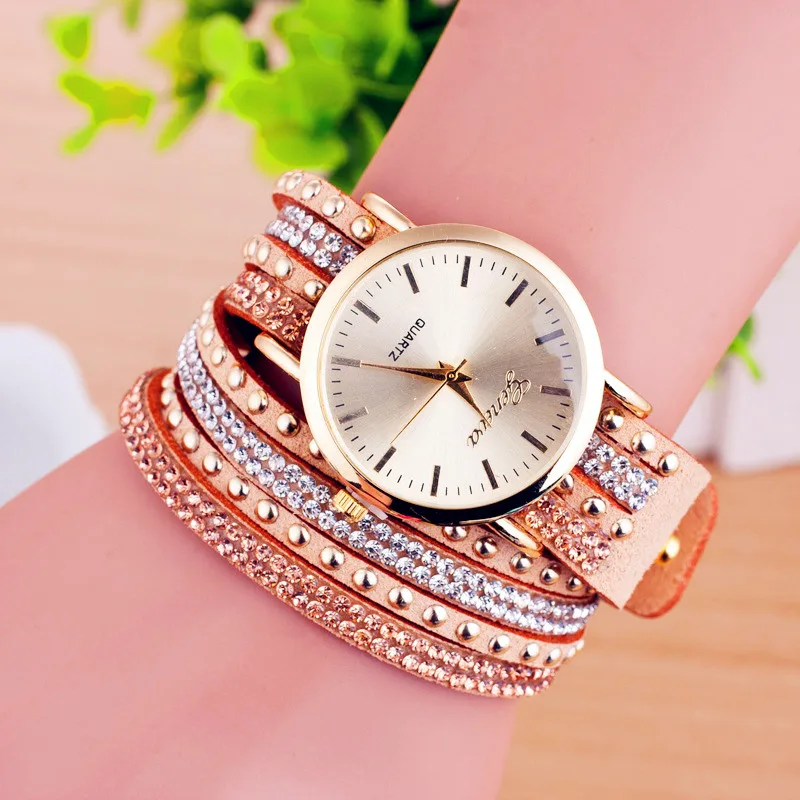 

Zegarki Damskie Relojes Mujer 2018 New Arrival Drilling Korean Cashmere Long Band Around 2 Circle Lady Casual Watch Ladies Girls