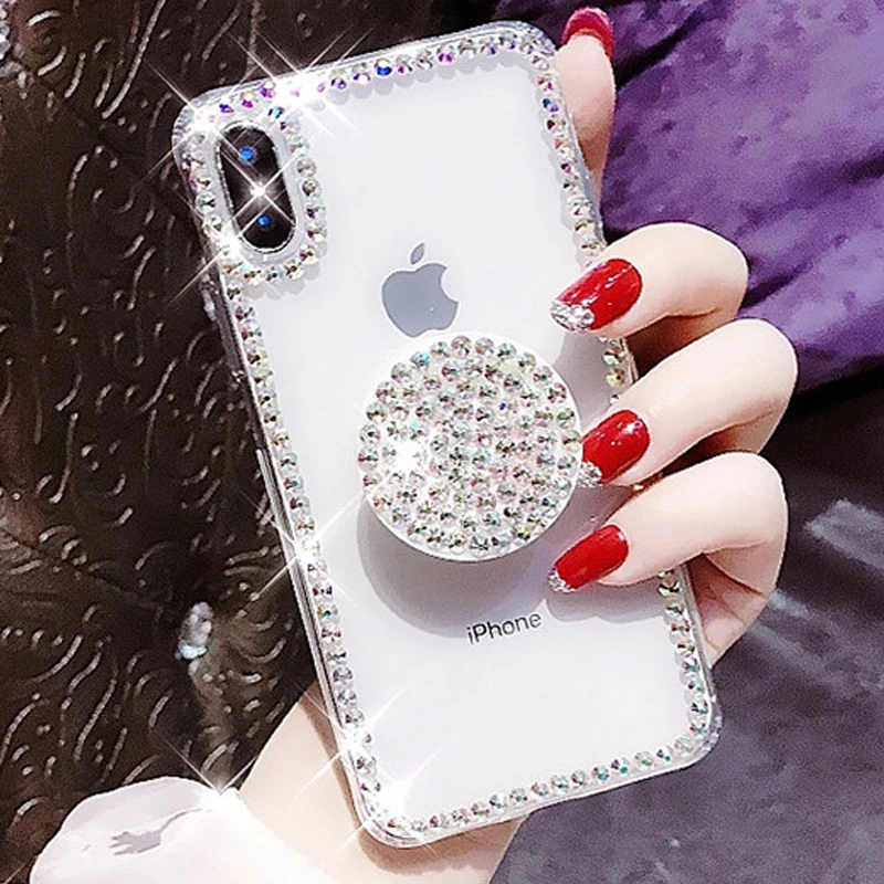 

Bling Clear Phone Case For Huawei P20 Lite Pro P10 P9 Lite Honor Mate 10 Pro Thin Slim Transparent Diamond Stander Holder Cases