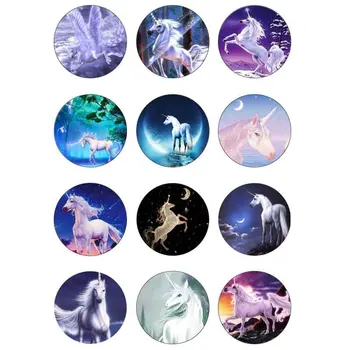 

10mm 12mm 14mm 16mm 20mm 25mm 357 12pcs/lot Unicorn Mix Round Glass Cabochons Jewelry Findings 18mm Snap Button Charm Bracelet