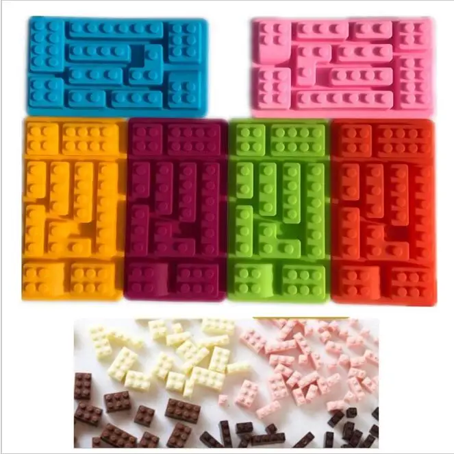 

10 Holes Lego Brick Blocks Shaped Rectangular DIY Chocolate Silicone Mold Ice Cube Tray Cake Tools Fondant Moulds