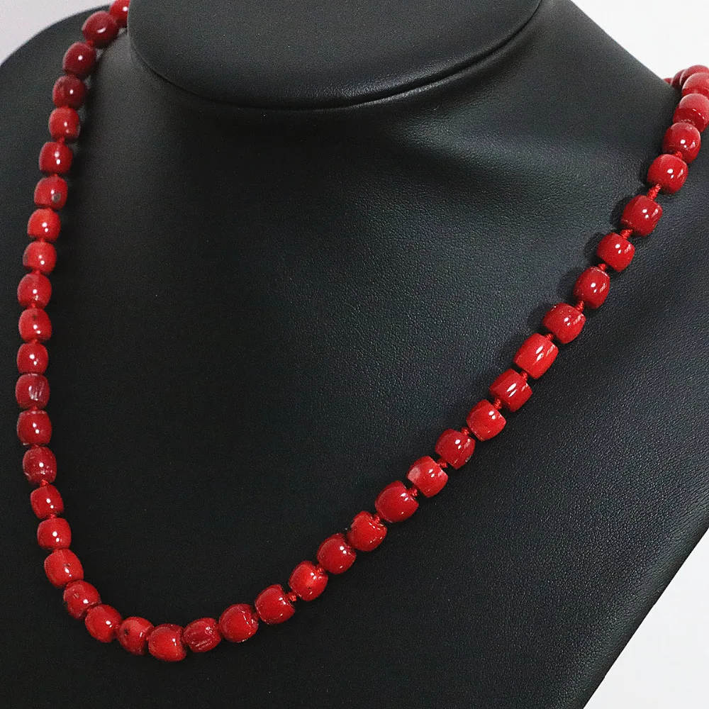 

Charm red natural coral irregular tube barrel beads 8*11,11*15mm fashion women chain high grade necklace 20inch B1503
