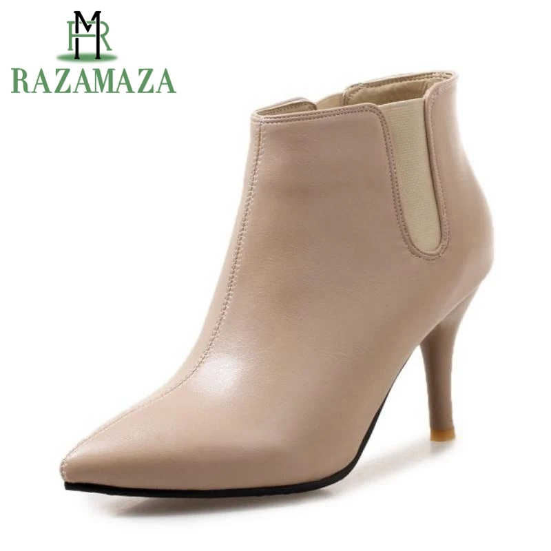 

ZALAVOR Size 32-46 High Heels Women Ankle Boots Thin Heel Pointed Toe Winter Fur Shoes Women's Fahsion Sexy Short Botas
