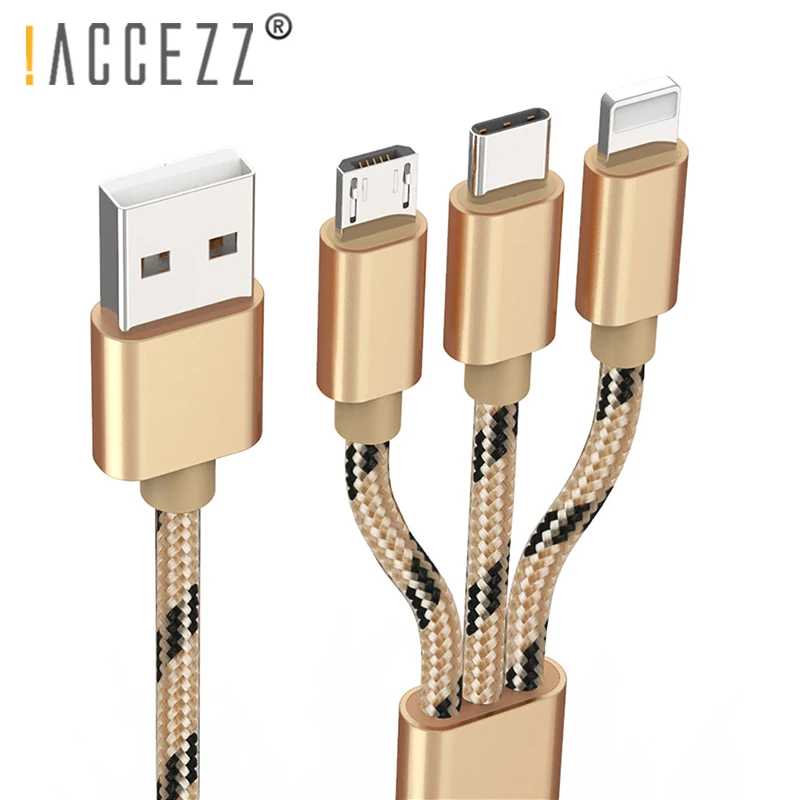 

!ACCEZZ USB Cable For iPhone 7 XS MAX X Charging Wire 3 in 1 Micro USB Type C For Xiaomi Samsung Huawei Charger Cables For Phone