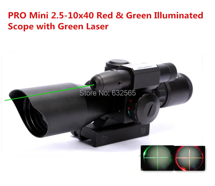

Tactical Pro Mini 2.5-10x40 Hunting Green Laser Sight Red & Green Dot Illuminated Scope With 11mm / 20mm Rail + Free Shipping