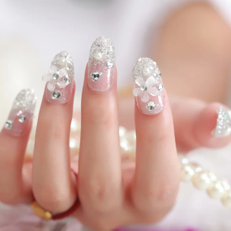 24 шт./компл. накладные ногти Невеста искусственный 3D Ложные Nail Свадебный