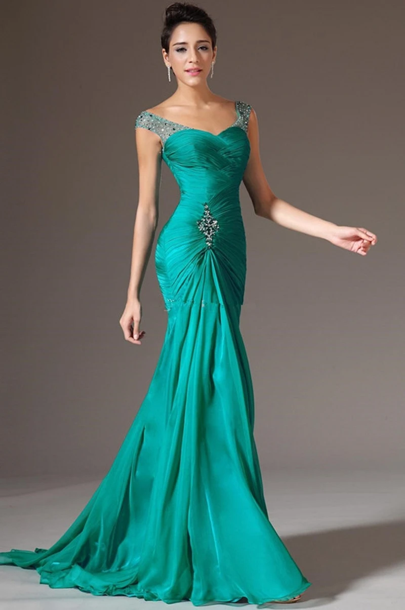Elegante Verde Menta Gasa de La Sirena Vestido de Noche Largo 2016 Moda