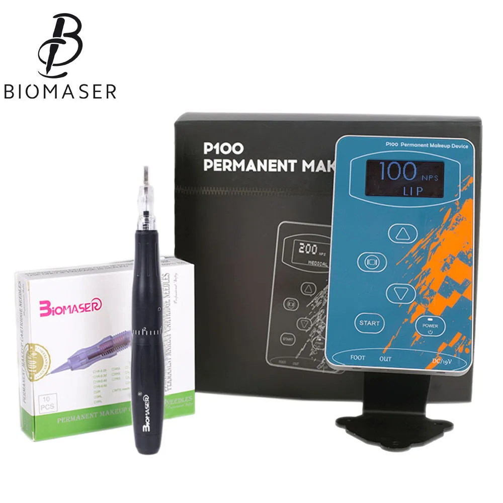 BIOMASER P100LW002BlackPermanent Makeup Ротационная Машина для татуажа бровей, профессиональная ручка для бровей, подводка для глаз, губ, тату, набор - Цвет: Black box Black pen