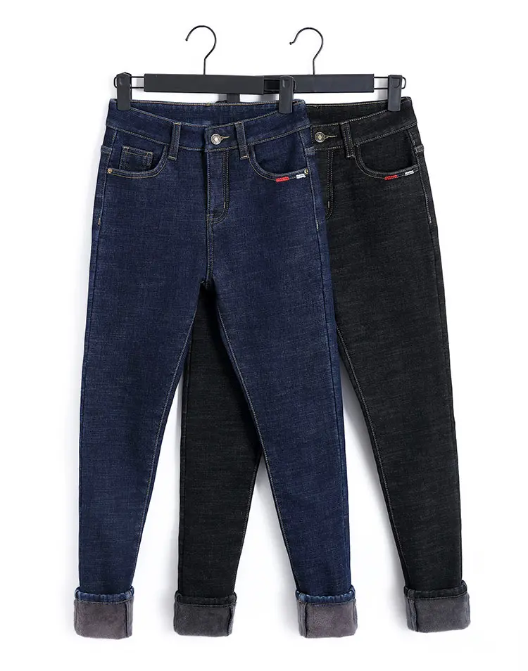 Новые кашемировые теплые черные джинсы, обтягивающие женские зимние джинсы# K318