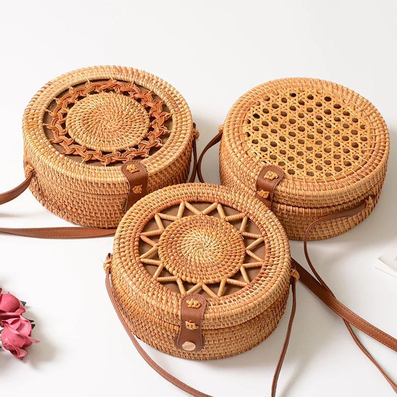 Bolsas de Rattan para as Mulheres Bolsa de Ombro Praia de Madeira Oco para Fora Senhoras Bolsas Viagem Cruz Corpo Cinta Bolsa 2020