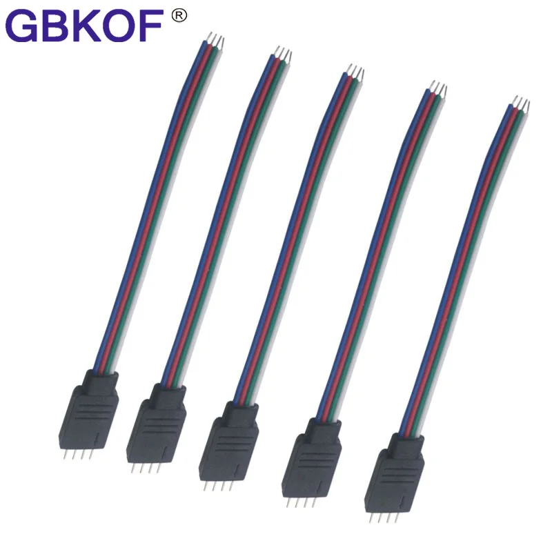

5pcs/Lot RGB 4 pins Male Connector Wire 10cm For 3528 5050 RGB Led strip Male Type 4 Pin Needle Connector Free Shipping