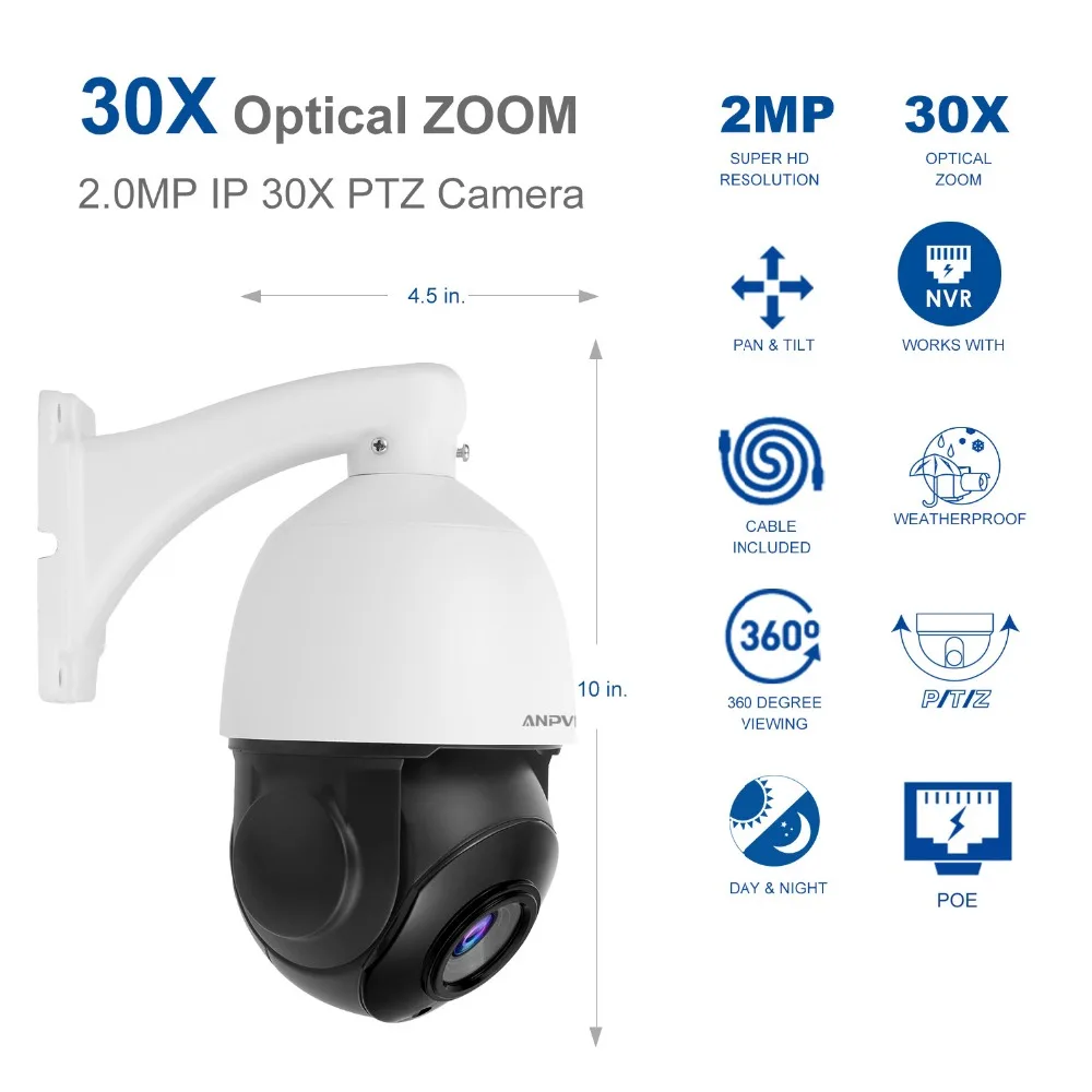 Открытый 2MP/5MP мини IP PTZ Камера сети Onvif Скорость купол 30X зум PTZ IP Камера CCTV 50 м ИК Ночное видение POE Камера